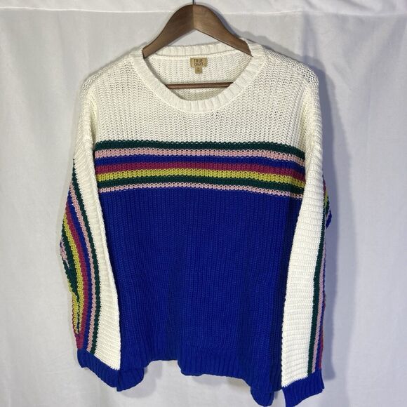Tommy Bahama Sweaters - TRUE CRAFT white blue multicolor stripe color block crew neck pullover sweater M